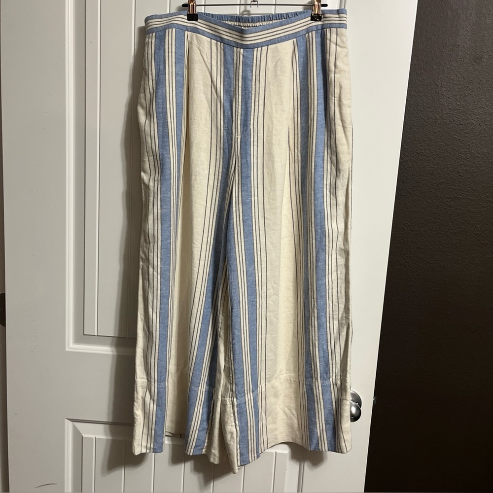 Banana Republic Linen Blend Trouser Pants Striped SZ Large Beach Spring Wide Leg